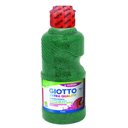 Tempera pailletée Giotto Extra Quality - 250 ml - Prête à l'emploi - Bouteille en PET bio - Couleur verte