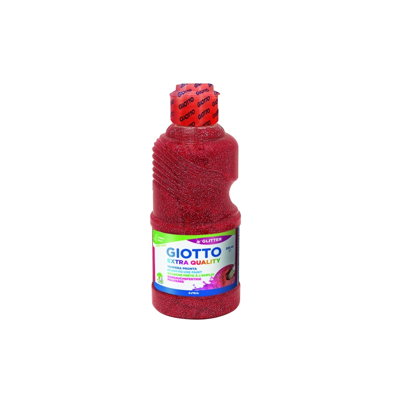 Tempera pailletée Giotto Extra Quality - 250 ml - Prête à l'emploi - Flacon en PET bio - Couleur rouge