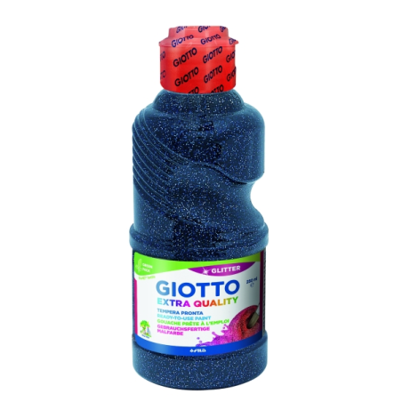 Tempera pailletée Giotto Extra Quality - 250 ml - Prête à l'emploi - Flacon en PET bio - Bleu foncé