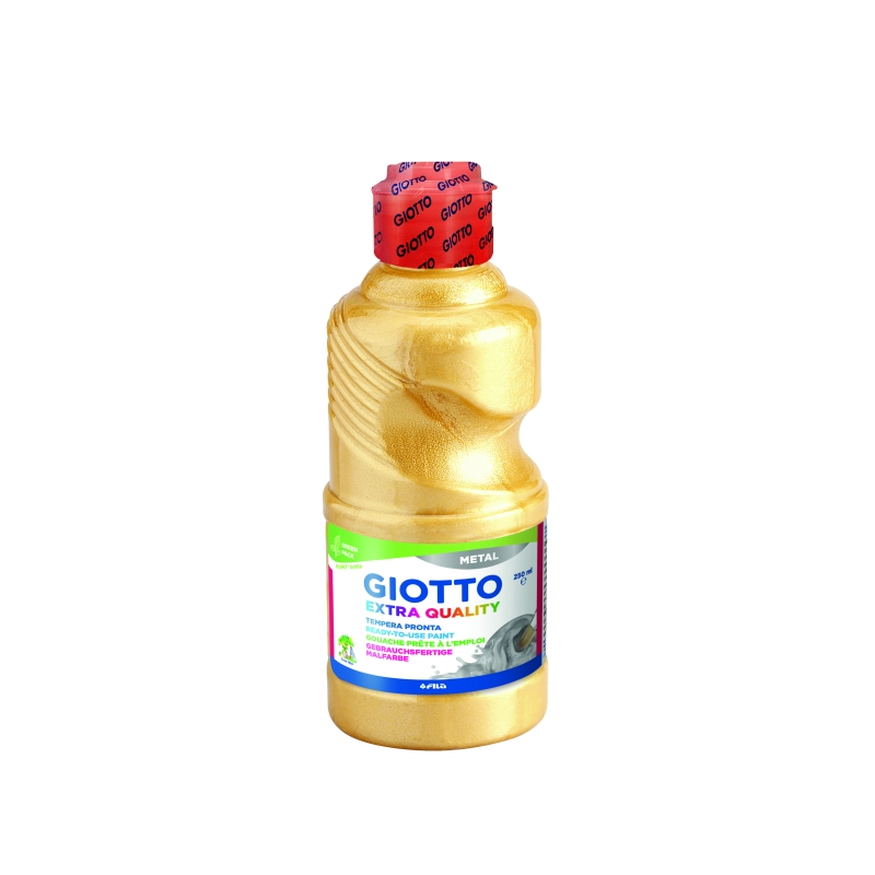 Tempera métallique Giotto Extra Quality - 250 ml - Prête à l'emploi - Bouteille en PET bio - Couleur or