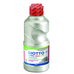 Tempera métallique Giotto Extra Quality - 250 ml - Prête à l'emploi - Bouteille en PET bio - Couleur argent