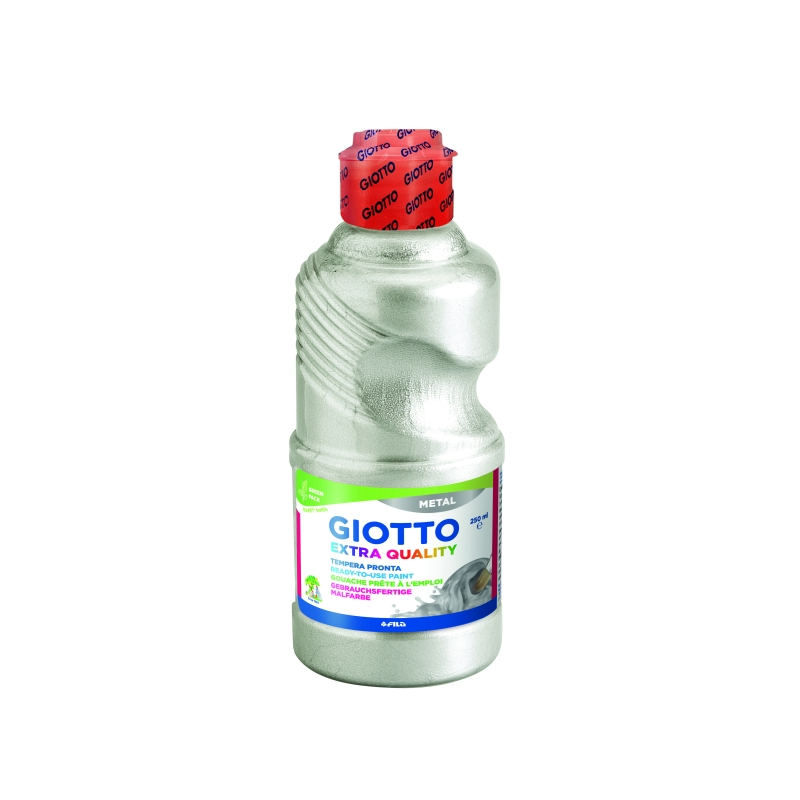 Tempera métallique Giotto Extra Quality - 250 ml - Prête à l'emploi - Bouteille en PET bio - Couleur argent
