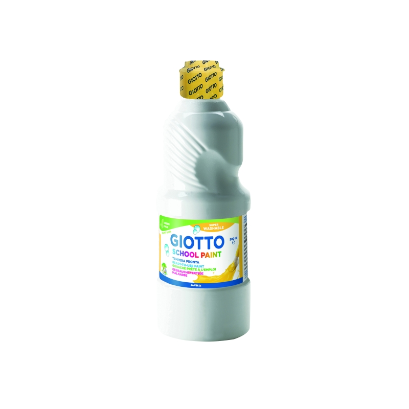 Peinture à la détrempe Giotto School - 500 ml - Prête à l'emploi - Super lavable - Flacon en PET bio - Blanc