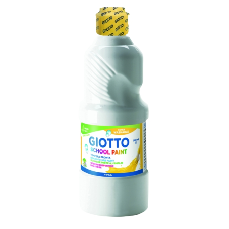 Peinture à la détrempe Giotto School - 500 ml - Prête à l'emploi - Super lavable - Flacon en PET bio - Blanc