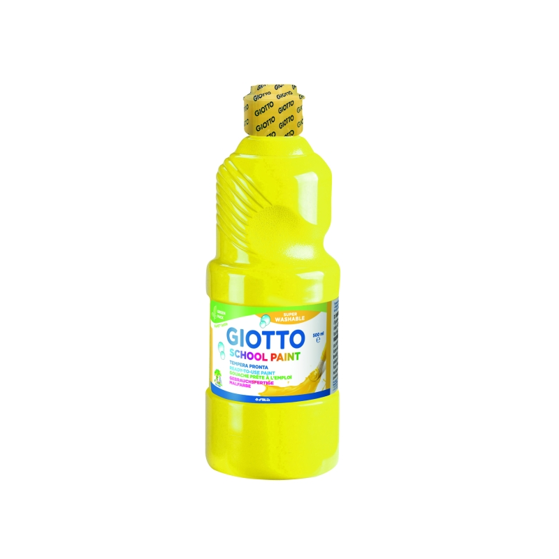 Peinture à l'eau Giotto School Tempera - 500 ml - Prête à l'emploi - Super lavable - Flacon en PET bio - Jaune primaire