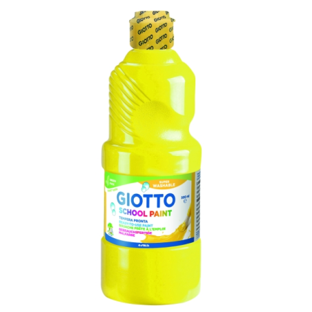 Peinture à l'eau Giotto School Tempera - 500 ml - Prête à l'emploi - Super lavable - Flacon en PET bio - Jaune primaire