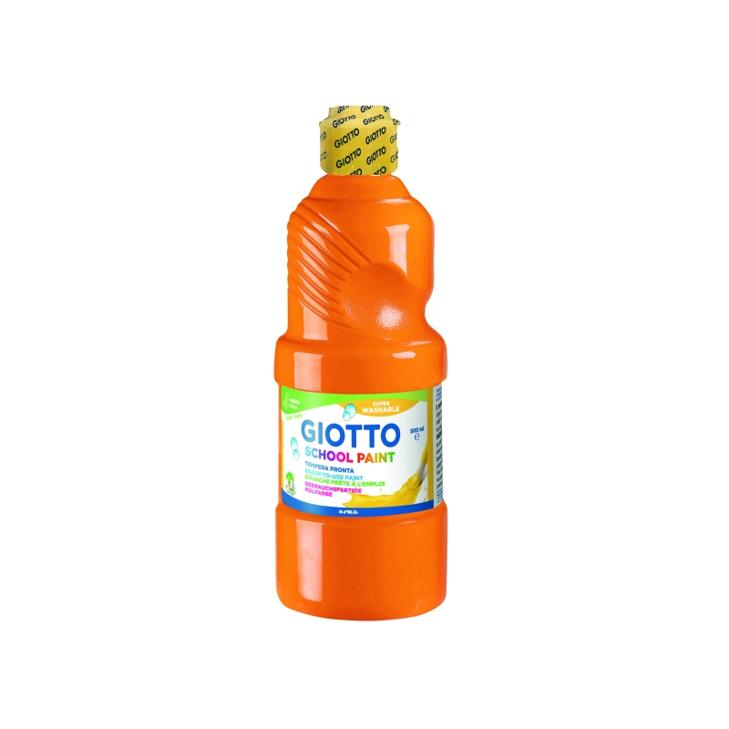 Peinture à l'eau Giotto School Tempera - 500 ml - Prête à l'emploi - Super lavable - Flacon en PET bio - Couleur orange
