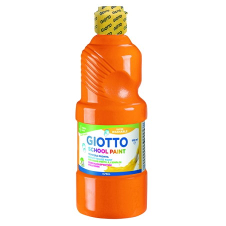 Peinture à l'eau Giotto School Tempera - 500 ml - Prête à l'emploi - Super lavable - Flacon en PET bio - Couleur orange