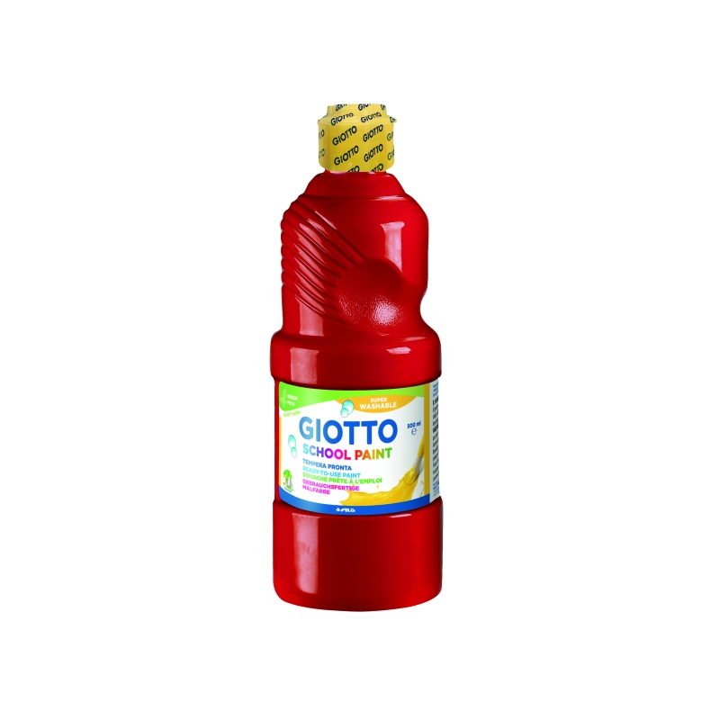 Peinture à la détrempe Giotto School - 500 ml - Prête à l'emploi - Super lavable - Flacon en PET bio - Couleur rouge vermillon