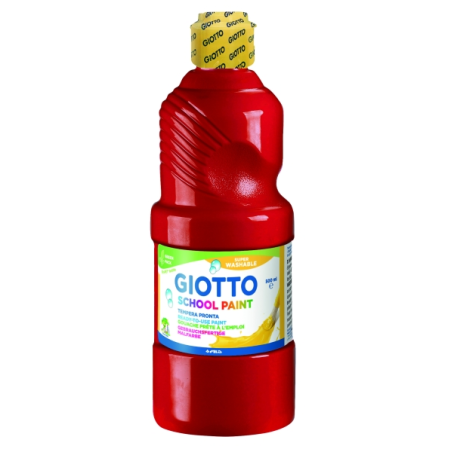 Peinture à la détrempe Giotto School - 500 ml - Prête à l'emploi - Super lavable - Flacon en PET bio - Couleur rouge vermillon