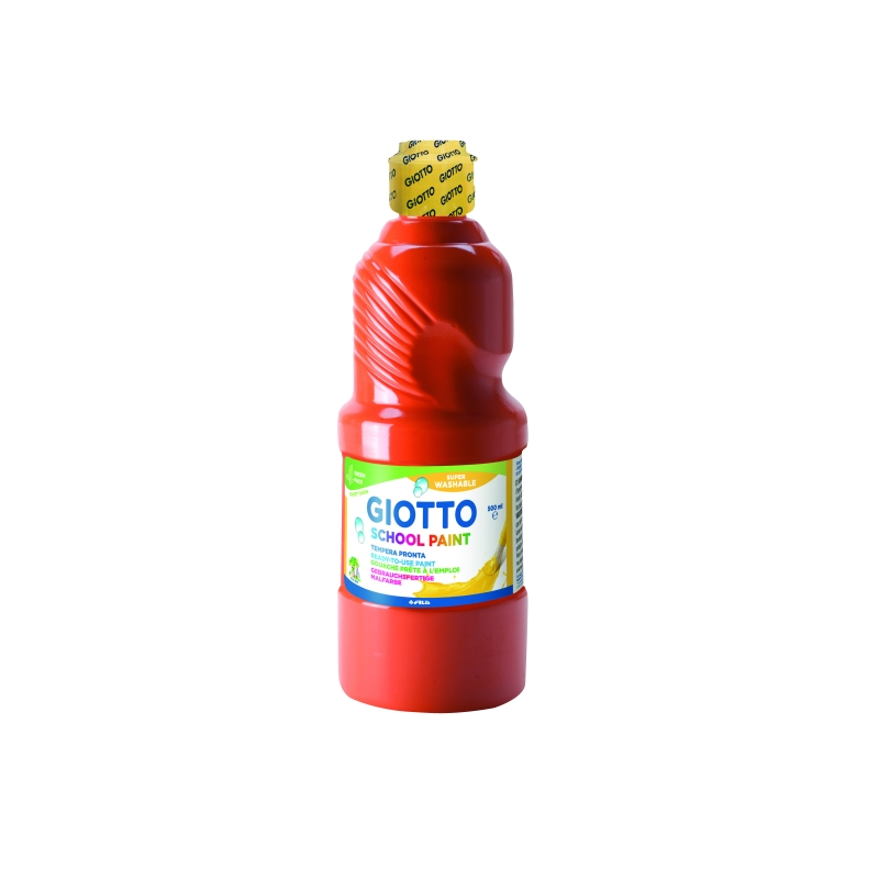 Peinture à la détrempe Giotto School - 500 ml - Prête à l'emploi - Super lavable - Flacon en PET bio - Rouge écarlate