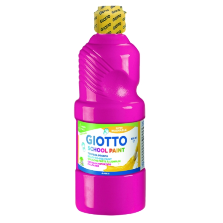 Peinture à la détrempe Giotto School - 500 ml - Prête à l'emploi - Super lavable - Flacon en PET bio - Couleur magenta
