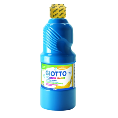 Peinture à l'eau Giotto School - 500 ml - Prête à l'emploi - Super lavable - Flacon en PET bio - Couleur cyan