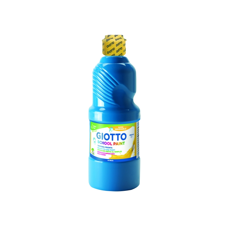 Peinture à l'eau Giotto School - 500 ml - Prête à l'emploi - Super lavable - Flacon en PET bio - Couleur cyan