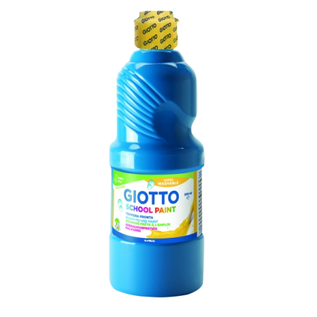 Peinture à l'eau Giotto School - 500 ml - Prête à l'emploi - Super lavable - Flacon en PET bio - Couleur cyan