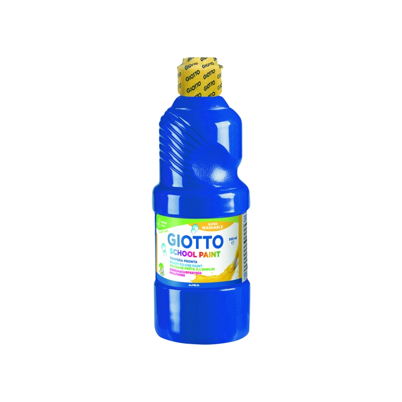 Peinture à l'eau Giotto School - 500 ml - Prête à l'emploi - Super lavable - Flacon en PET bio - Couleur bleue
