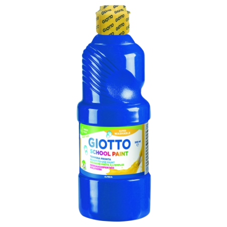 Peinture à l'eau Giotto School - 500 ml - Prête à l'emploi - Super lavable - Flacon en PET bio - Couleur bleue