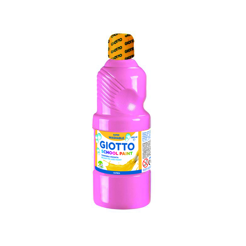 Peinture à l'eau Giotto School - 500 ml - Prête à l'emploi - Super lavable - Flacon en PET bio - Rose clair