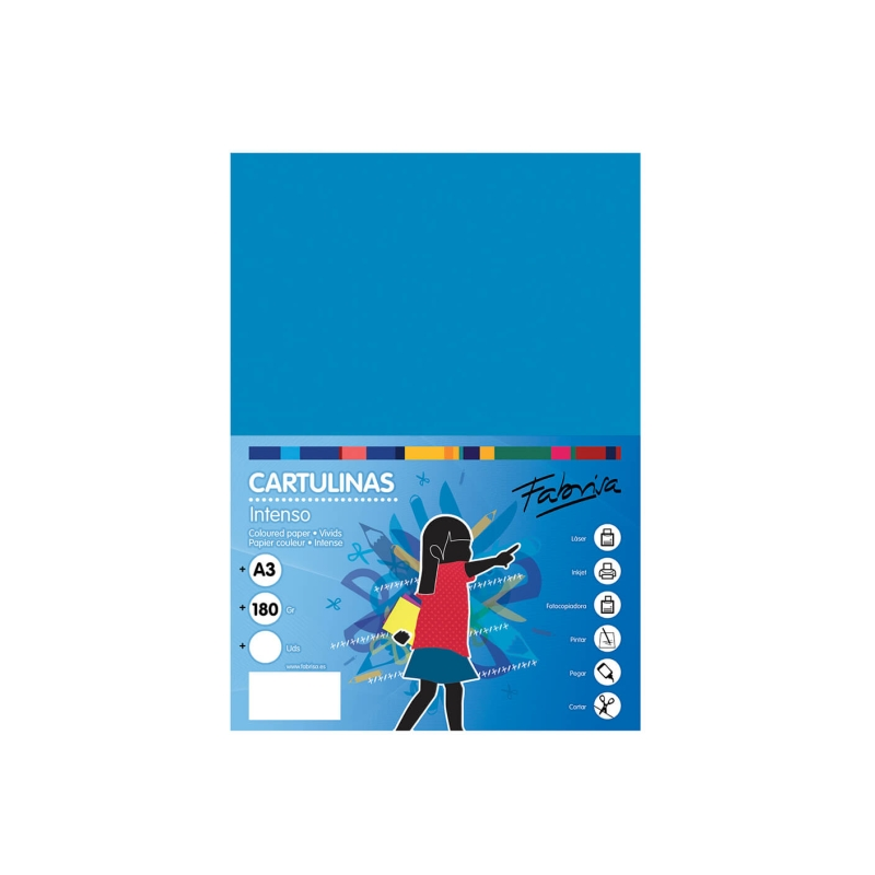 Lot de 25 feuilles de papier cartonné Fabrisa 180 g/m² - Format A3 - Bleu moyen