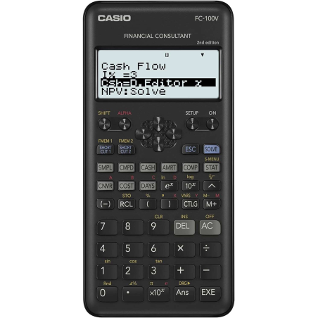 Calculatrice financière Casio FC-100V-2 - Écran 4 lignes - Affichage de plusieurs paramètres en même temps - Touches de raccourc