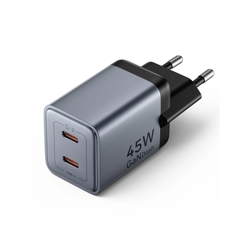 Chargeur mural Vention - 45 W - GaN - 2 ports USB-C - Power Delivery 3.0 - Qualcomm 3.0 - Charge rapide - Gris