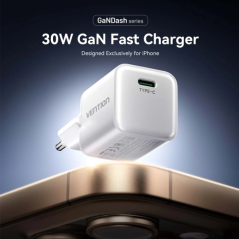 Chargeur mural Vention - 30 W - GaN - USB-C - Power Delivery 3.0 - Qualcomm 3.0 - Charge rapide - Blanc
