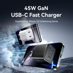 Chargeur mural Vention - 45 W - GaN - 2 ports USB-C - Power Delivery 3.0 - Qualcomm 3.0 - Blanc