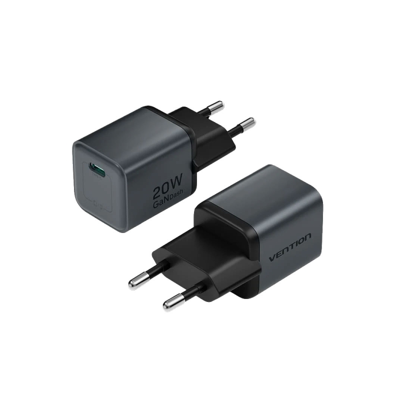 Chargeur mural Vention - 20 W - GaN - USB-C - Power Delivery 3.0 - Qualcomm 3.0 - Charge rapide - Gris