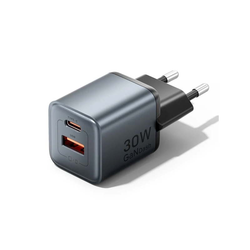Chargeur mural Vention - 30 W - GaN - USB-C - USB-A - Charge rapide - Technologie PPS - Gris
