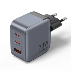 Chargeur mural Vention - 70 W - GaN - 2 ports USB-C - 1 port USB-A - Charge rapide - Technologie PPS - Gris