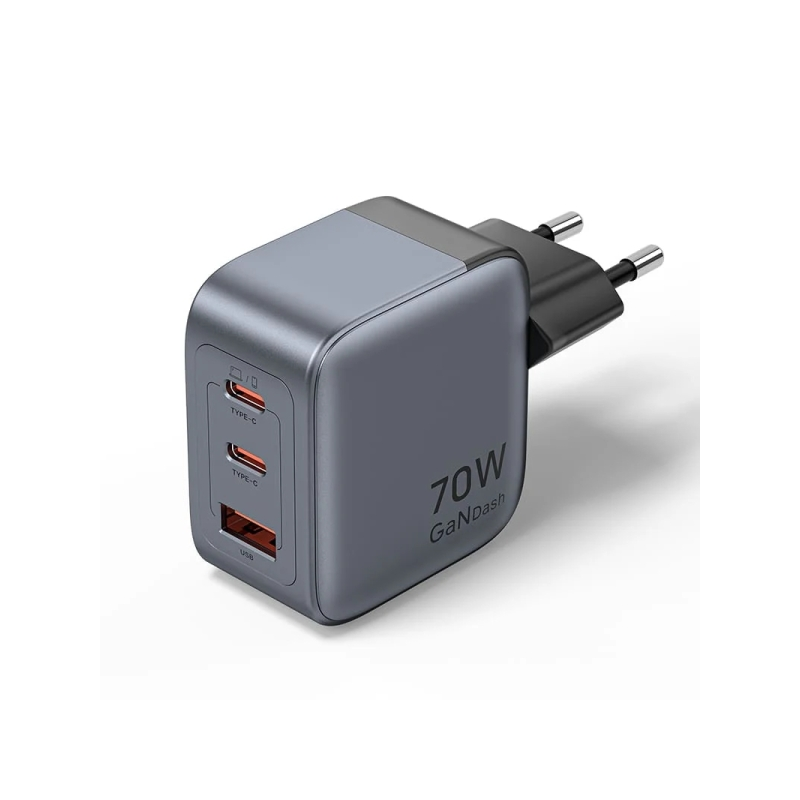 Chargeur mural Vention - 70 W - GaN - 2 ports USB-C - 1 port USB-A - Charge rapide - Technologie PPS - Gris