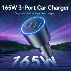 Chargeur de voiture Vention pour smartphone - 165 W - 2 ports USB-C - 1 port USB-A - Power Delivery 3.0 - Qualcomm 3.0 - Noir