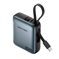 Batterie externe Vention Mini 10 000 mAh - Puissance de sortie jusqu'à 35 W - Câble USB-C intégré - Technologie Power Delivery -