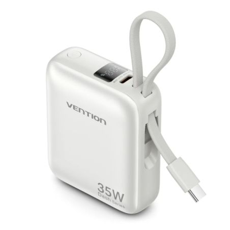 Batterie externe Vention Mini 10 000 mAh - Puissance de sortie jusqu'à 35 W - Câble USB-C intégré - Technologie Power Delivery -