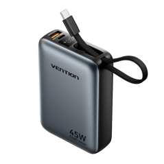 Batterie externe Vention Mini 20 000 mAh - Puissance de sortie jusqu'à 45 W - Câble USB-C intégré - Alimentation Power Delivery