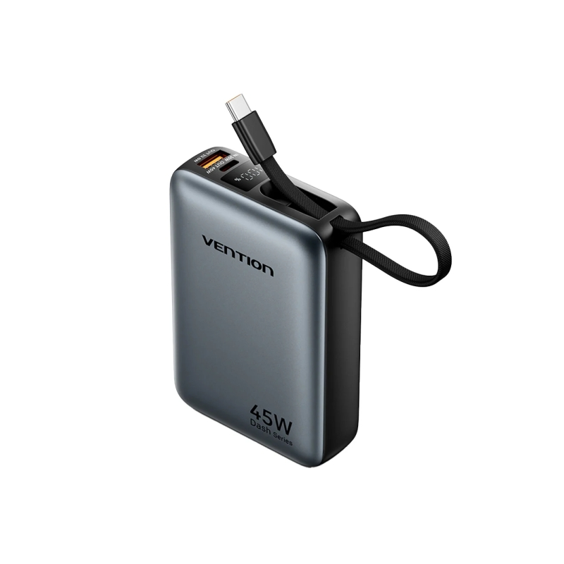 Batterie externe Vention Mini 20 000 mAh - Puissance de sortie jusqu'à 45 W - Câble USB-C intégré - Alimentation Power Delivery