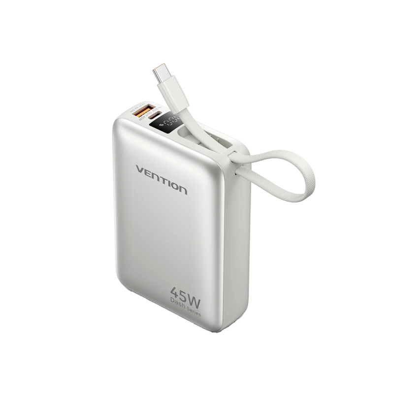 Batterie externe Vention Mini 20 000 mAh - Puissance de sortie jusqu'à 45 W - Câble USB-C intégré - Alimentation Power Delivery