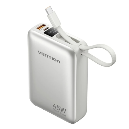 Batterie externe Vention Mini 20 000 mAh - Puissance de sortie jusqu'à 45 W - Câble USB-C intégré - Alimentation Power Delivery
