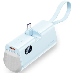 Batterie externe Vention 4800 mAh - Puissance de sortie jusqu'à 22,5 W - Câbles USB-C et Lightning intégrés - Affichage numériqu