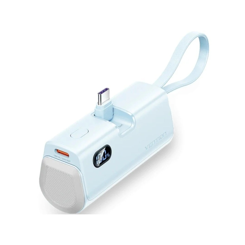 Batterie externe Vention 4800 mAh - Puissance de sortie jusqu'à 22,5 W - Câbles USB-C et Lightning intégrés - Affichage numériqu