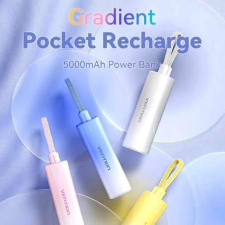Batterie externe Vention 5000 mAh - Puissance de sortie jusqu'à 20 W - USB-C - Câble USB-C vers Lightning de 11 cm - Dimensions