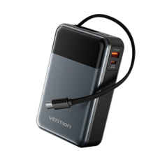 Batterie externe Vention 20 000 mAh - Puissance de sortie jusqu'à 65 W - Câble USB-C intégré - Ports USB-C et USB-A - Affichage
