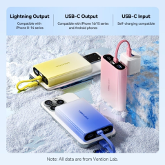 Batterie externe Vention 10 000 mAh - Puissance de sortie jusqu'à 22,5 W - Ports USB-A et USB-C - Écran - Lampe torche LED intég