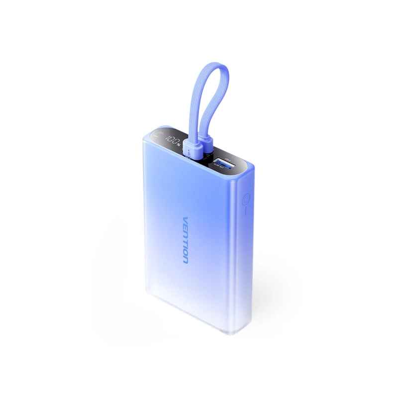 Batterie externe Vention 10 000 mAh - Puissance de sortie jusqu'à 22,5 W - Ports USB-A et USB-C - Écran - Lampe torche LED intég