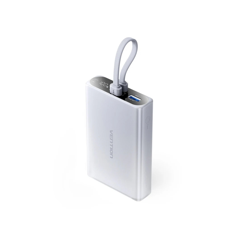 Batterie externe Vention 10 000 mAh - Puissance de sortie jusqu'à 22,5 W - USB-A - USB-C - Écran - Lampe torche LED intégrée - I