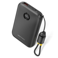 Batterie externe Vention 10 000 mAh - Puissance de sortie jusqu'à 22,5 W - USB-A - USB-C - Affichage LED - Câble USB-C de 17 cm