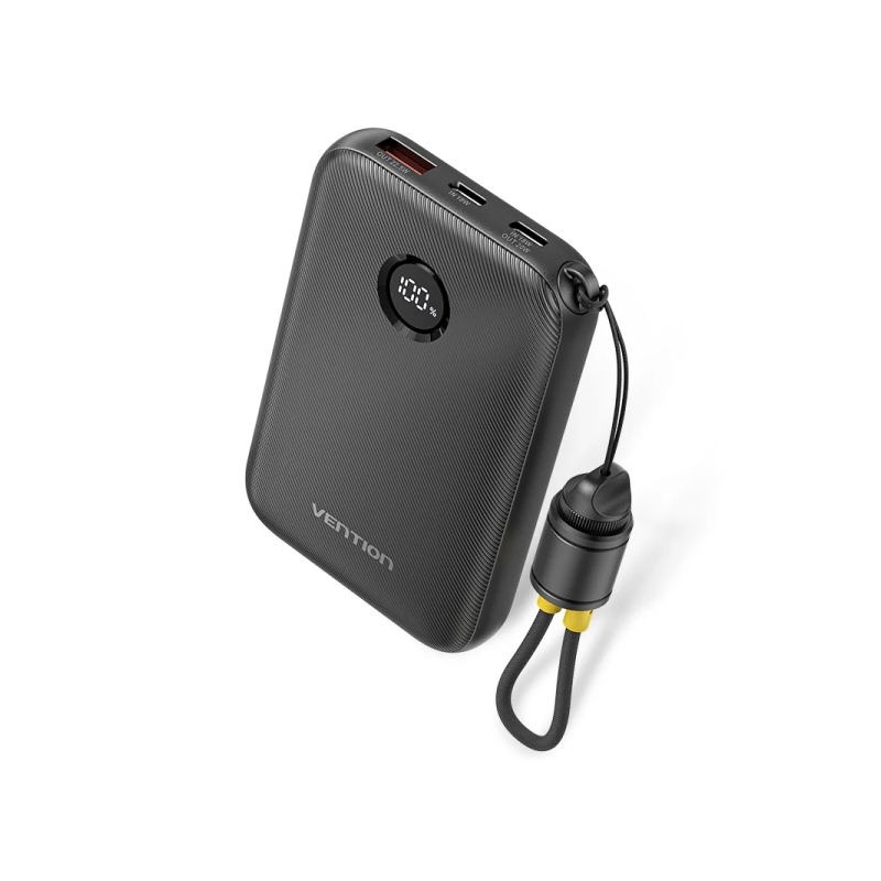 Batterie externe Vention 10 000 mAh - Puissance de sortie jusqu'à 22,5 W - USB-A - USB-C - Affichage LED - Câble USB-C de 17 cm