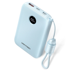 Batterie externe Vention 10 000 mAh - Puissance de sortie jusqu'à 22,5 W - Ports USB-A et USB-C - Affichage LED - Câble USB-C de