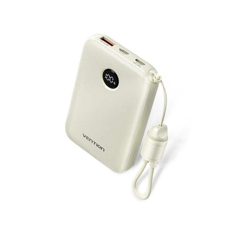 Batterie externe Vention 10 000 mAh - Puissance de sortie jusqu'à 22,5 W - USB-A - USB-C - Affichage LED - Câble USB-C de 17 cm