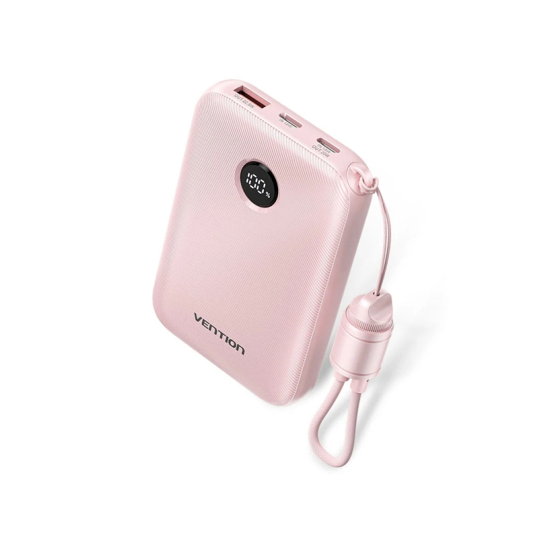 Batterie externe Vention 10 000 mAh - Puissance de sortie jusqu'à 22,5 W - USB-A - USB-C - Affichage LED - Câble USB-C de 17 cm